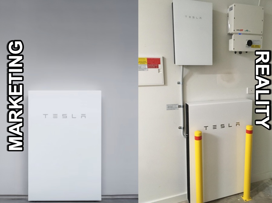 tesla powerwall marketing shot vs real-life installation